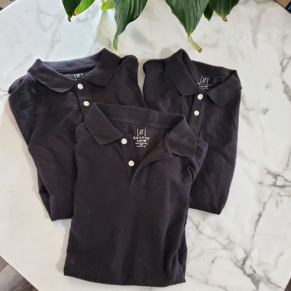 3 Men’s Black George Pique Polo Shirt Size S